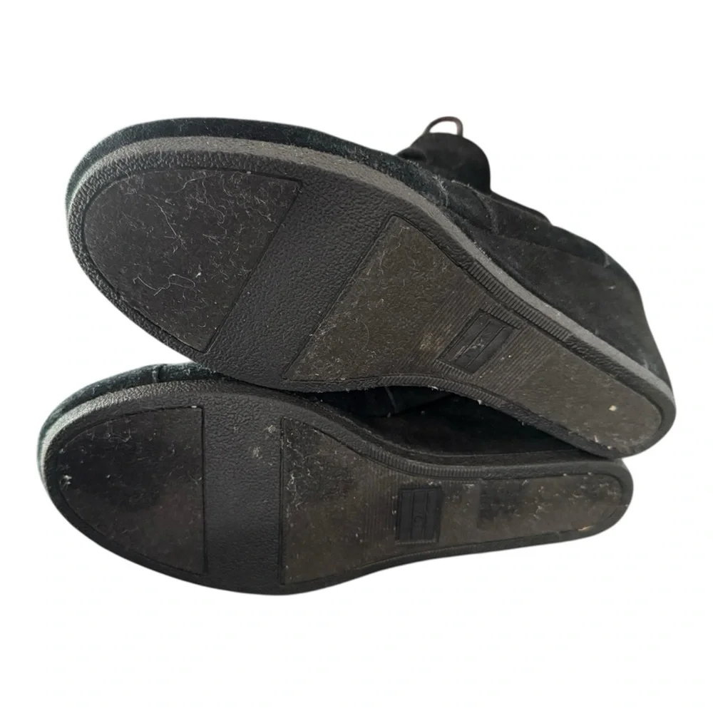 Toms Desert Black Suede Women's Wedge Booties Shoes Ankle Boots Size 7.5 Lace Up